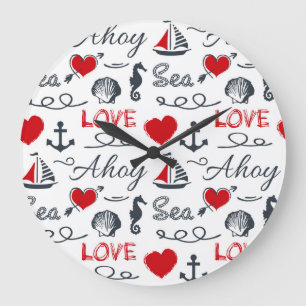 Reloj Redondo Grande Seamless nautical pattern