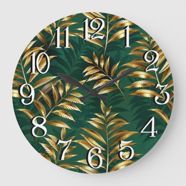 Reloj Redondo Grande Seamless pattern with golden ferns (Anverso)