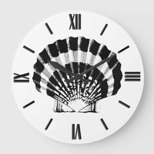 Reloj Redondo Grande Seashell - black and white (Anverso)