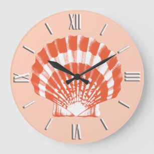 Reloj Redondo Grande Seashell - coral orange and white