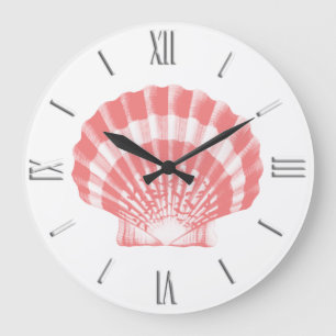Reloj Redondo Grande Seashell - rosado coralino y blanco