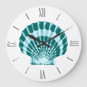 Reloj Redondo Grande Seashell - sombras del azul verde azulado