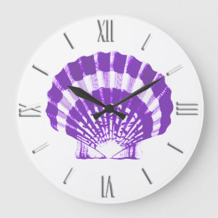 Reloj Redondo Grande Seashell - violeta y blanco