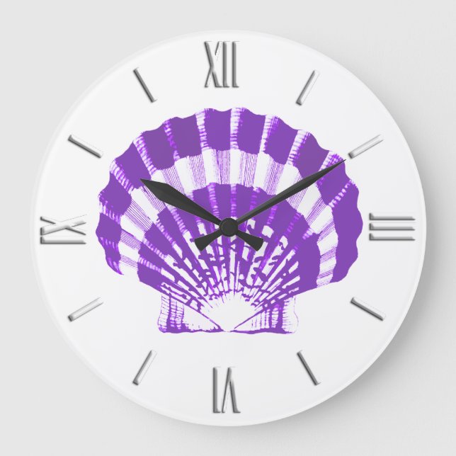 Reloj Redondo Grande Seashell - violeta y blanco (Anverso)