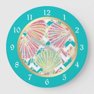 Reloj Redondo Grande Seashells elegantes Chevron