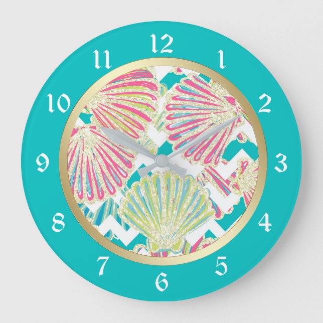 Reloj Redondo Grande Seashells elegantes Chevron (Anverso)