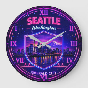 Reloj Redondo Grande Seattle Washington Skyline