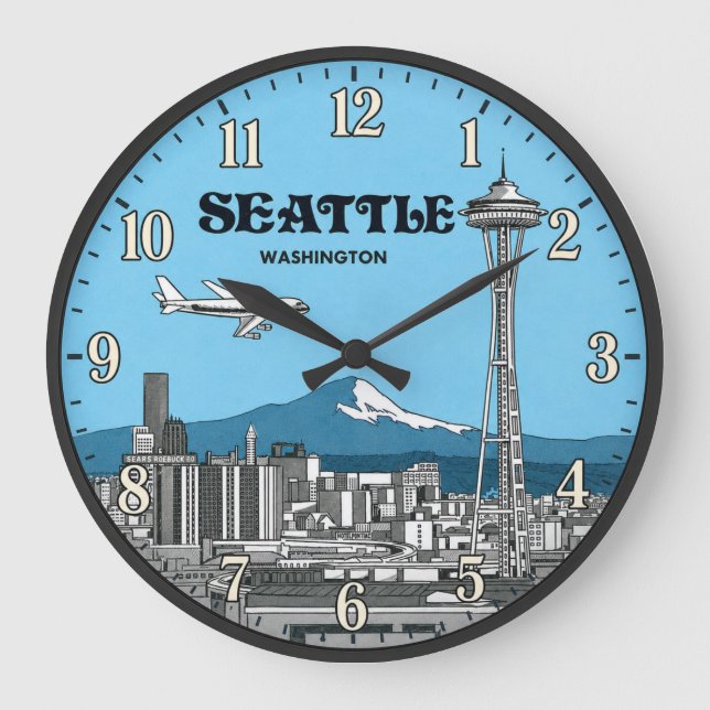 Reloj Redondo Grande Seattle Washington Space Needle Skyline (Anverso)