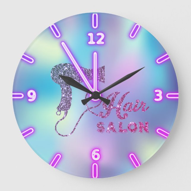 Reloj Redondo Grande Secador de pelo Ombre Holográfico Adorable (Anverso)