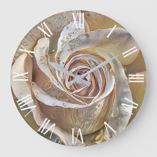 Reloj Redondo Grande Seda dorada Hermoso Rosa único sueño de arte (Anverso)