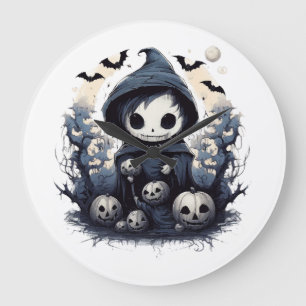 Reloj Redondo Grande Segador Chibi Encapuchado Halloween - Fantasía Osc