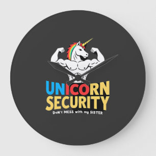 Reloj Redondo Grande Seguridad de Hermano Divertido Unicornio No Te Met