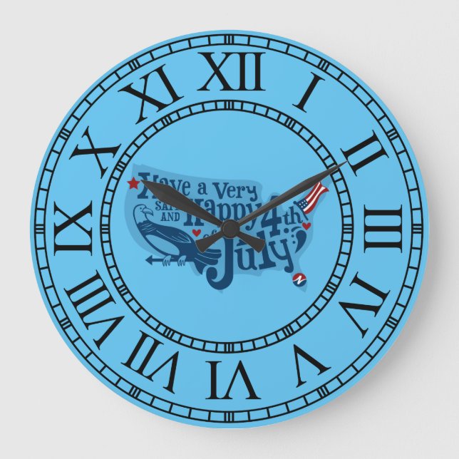 Reloj Redondo Grande Seguro Y Feliz 4 De Julio (Anverso)