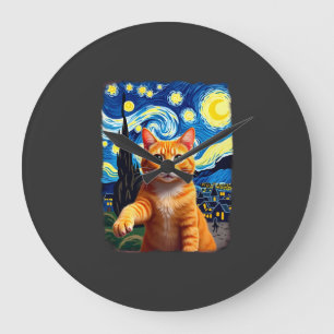 Reloj Redondo Grande Selfie de gato naranja Noche estrellada Mamá gato 