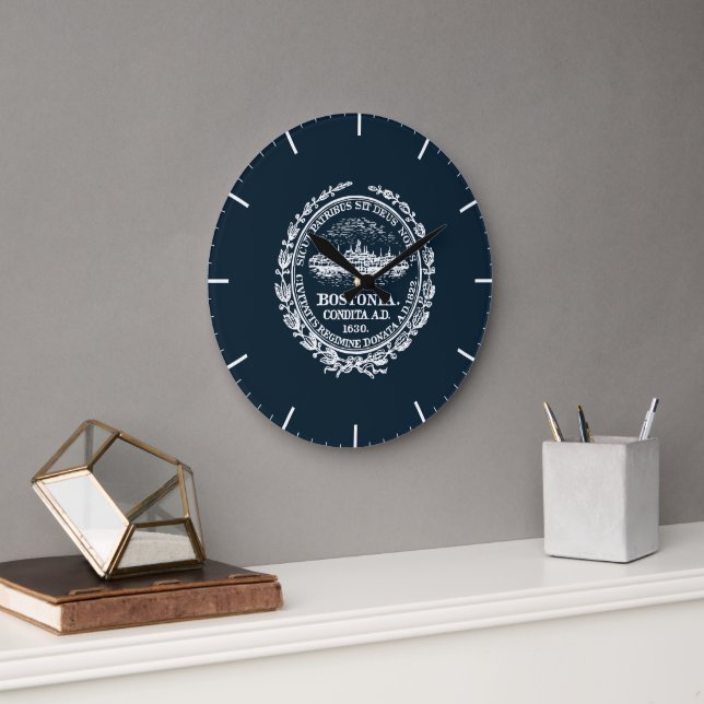 Reloj Redondo Grande Sello de la ciudad de Boston (Oficina)