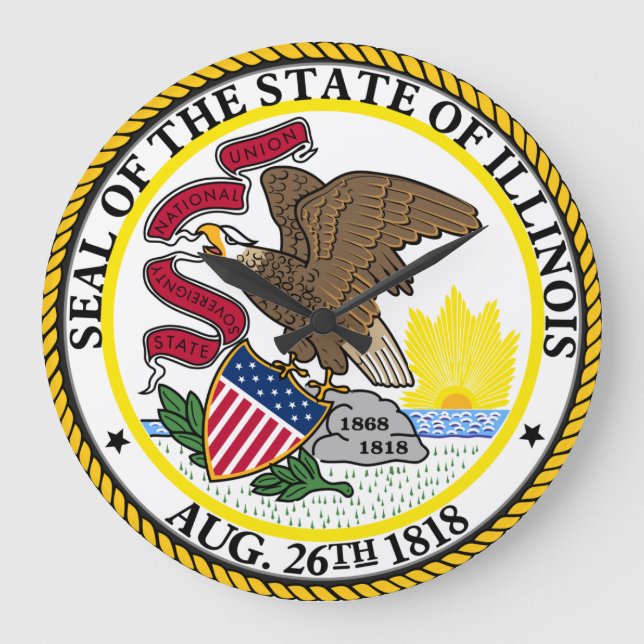 Reloj Redondo Grande Sello de la pared redonda de Illinois (Anverso)