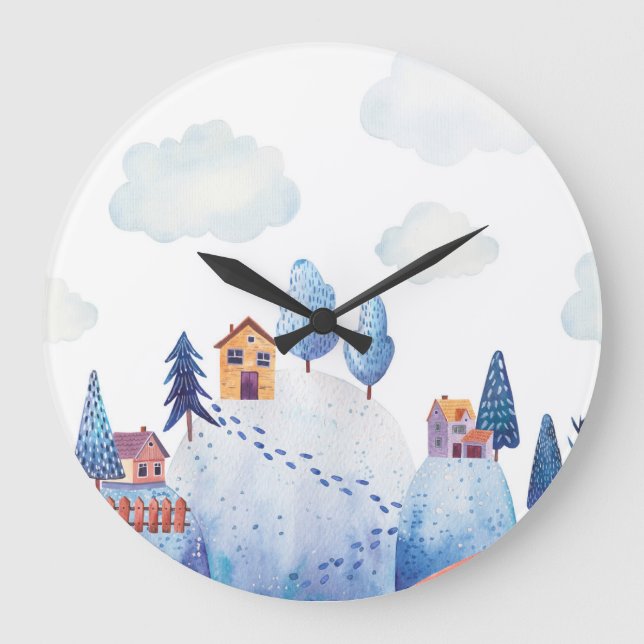 Reloj Redondo Grande Selva acuarela: Ilustracion paisajístico irónico (Anverso)