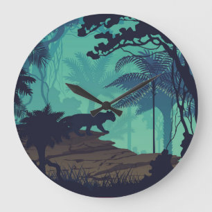 Reloj Redondo Grande Selva tropical, fondo de la noche jaguar.