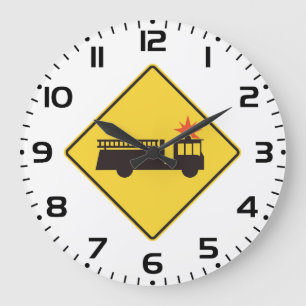 Reloj Redondo Grande Señal de advertencia de camión de bomberos amarill