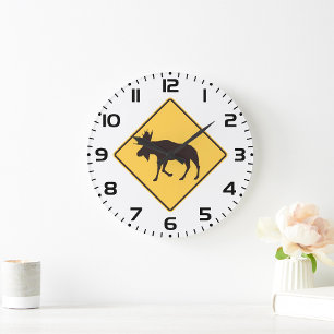 Reloj Redondo Grande Señal de cruce de alces Seguridad de la fauna