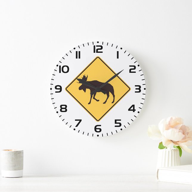 Reloj Redondo Grande Señal de cruce de alces Seguridad de la fauna (Subido por el creador)