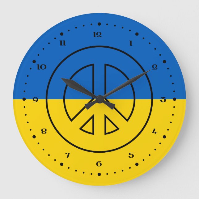 Reloj Redondo Grande señal de paz de la bandera ucraniana (Anverso)