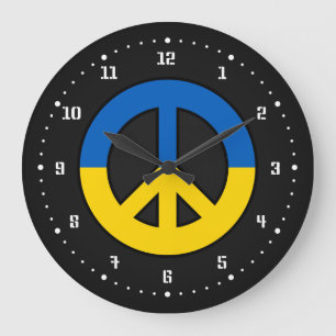 Reloj Redondo Grande señal de paz ucraniana sobre fondo negro