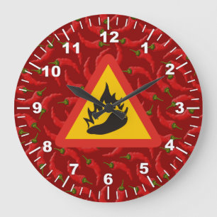 Reloj Redondo Grande Señal de peligro de pimienta caliente