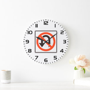 Reloj Redondo Grande Señal de Prohibido Girar en U Símbolo de Seguridad