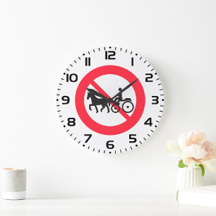 Reloj Redondo Grande Señal de Prohibido Vehículos Tirados por Caballos