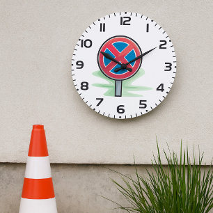 Reloj Redondo Grande Señal de tráfico roja y azul de no estacionamiento