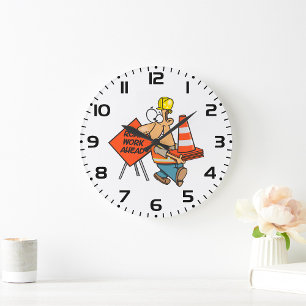 Reloj Redondo Grande Señal Divertida de Trabajos de Construcción en la