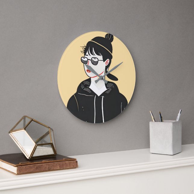 Reloj Redondo Grande Sencillo dibujo moderno de jóvenes geniales (Oficina)