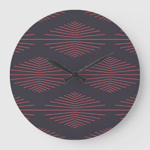 Reloj Redondo Grande Sencillo, rojo, patrón tradicional con líneas