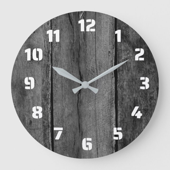 Reloj Redondo Grande Sencillo Rústico Negra Afligida Granja de Madera (Anverso)