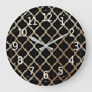 Reloj Redondo Grande Sencillo y elegante patrón marroquí dorado