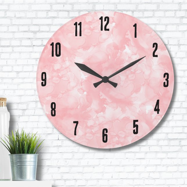 Reloj Redondo Grande Sencillo y elegante rosa (Simple Modern Aesthetic Elegant Pink Watercolor Large Clock)