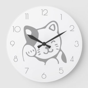 Reloj Redondo Grande Sencillo y moderno gato Minimalista blanco y gris 