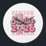 Reloj Redondo Grande Senior 2026 Class of 2026 Coquette Pink Bow Gradua<br><div class="desc">Senior 2026 Class of 2026 Coquette Pink Bow Graduation 2026</div>