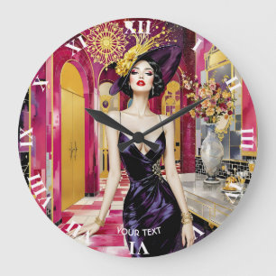 Reloj Redondo Grande Señora Art Déco Cute de Fantasía