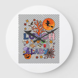 Reloj Redondo Grande Señora del Almuerzo Halloween Bruja Luna Calabaza_