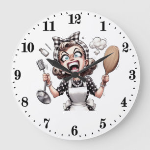 Reloj Redondo Grande Señora divertida de cocina vintage
