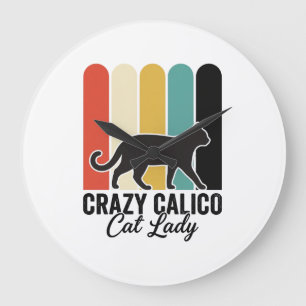 Reloj Redondo Grande Señora Gata Calicó Loca Diseño Retro Vintage de Ga