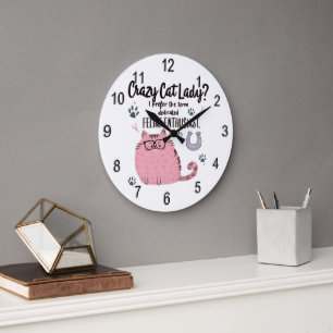 Reloj Redondo Grande ¿Señora Gata Loca? Regalo Divertido para Amantes d