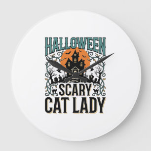 Reloj Redondo Grande Señora Gato de Halloween Casa Embrujada Espeluznan