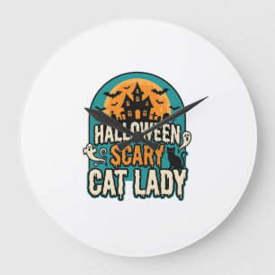 Reloj Redondo Grande Señora Gato de Halloween Espeluznante Casa Embruja