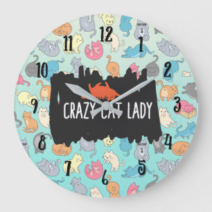 Reloj Redondo Grande Señora loca Playful Cat Pattern del gato