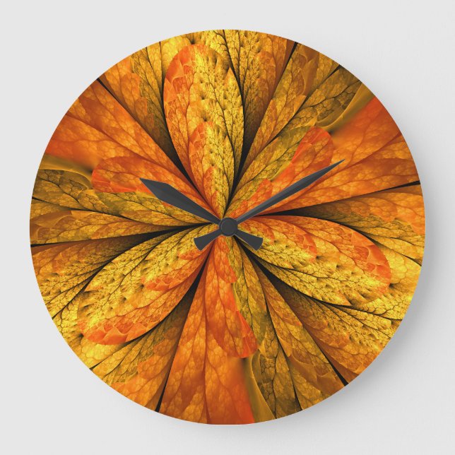 Reloj Redondo Grande Sensación de otoño, flor fractal abstracta moderna (Anverso)