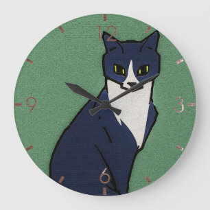 Reloj Redondo Grande Sentando un gato por Julie de Graag