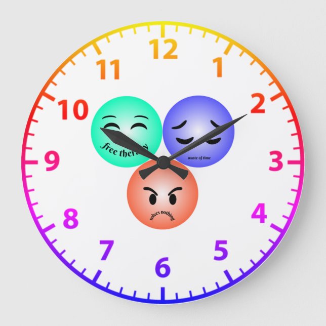Reloj Redondo Grande Sentimientos de emoji con citas felices, tristes y (Anverso)